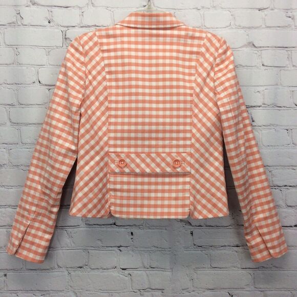 Brooks Brothers Gingham Double Breasted Blazer Academia Sz 4 Peach/White Cropped - Picture 6 of 12